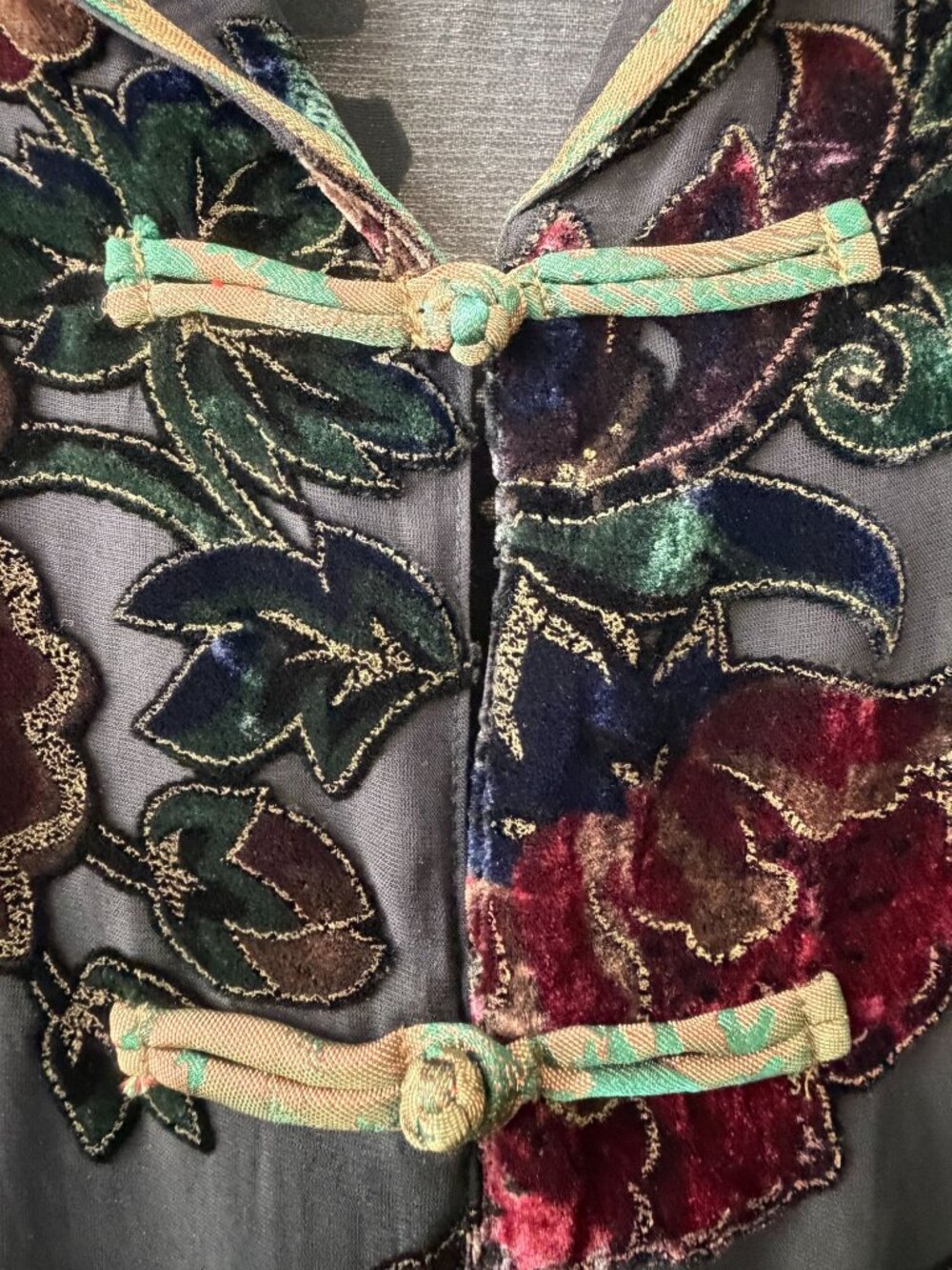 Citron Santa Monica Velvet Burnout Devoré Blouse Floral Frog Closure Size L - Picture 4 of 10